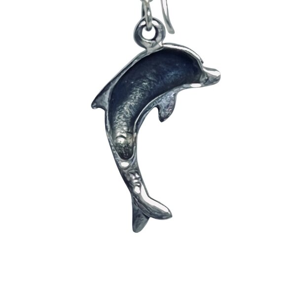 Sterling Silver Dolphin Pierced Earrings (5835) - Picture 6 of 7